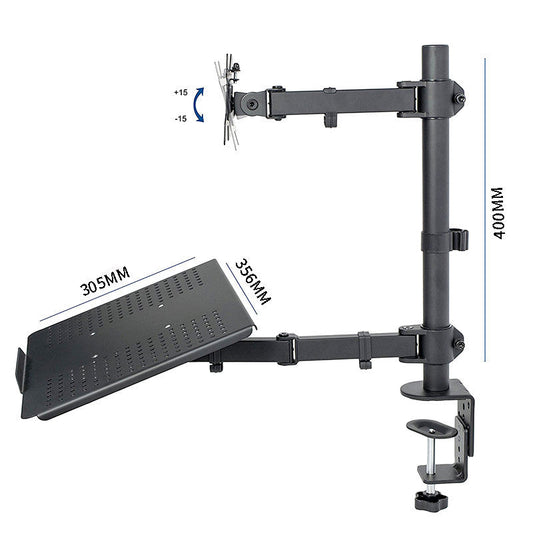 HKM-928211 Multi-Function Dual Screen Monitor Stand for Notebooks and Keyboards - Metal Black Bracket