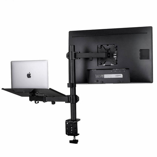 HKM-928211 Multi-Function Dual Screen Monitor Stand for Notebooks and Keyboards - Metal Black Bracket