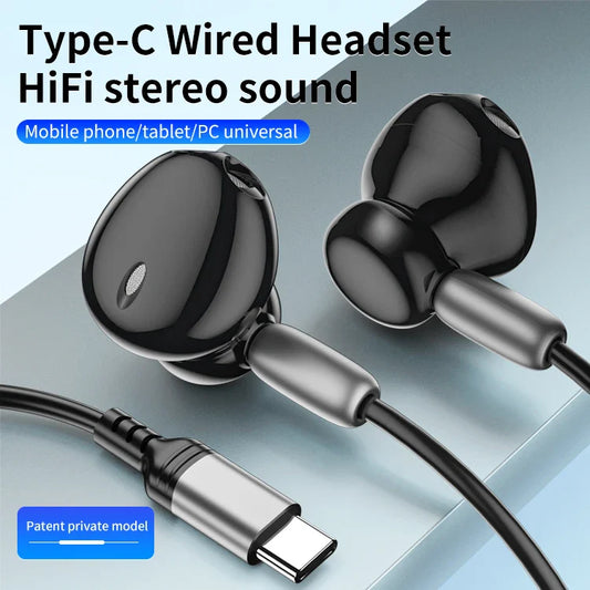 HKM-928659 Type-C Wired In-Ear Noise Cancelling Headphones with Mic for iPhone 15 and Samsung Devices
