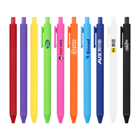 HKM-929939 Custom Logo Printed Retractable Ballpoint Pen with Soft Rubber Grip in Multiple Colours