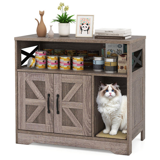 HKM-9305021 Gray Cat Litter Box Enclosure with Storage - Hidden Washroom Furniture and Scratching Pad