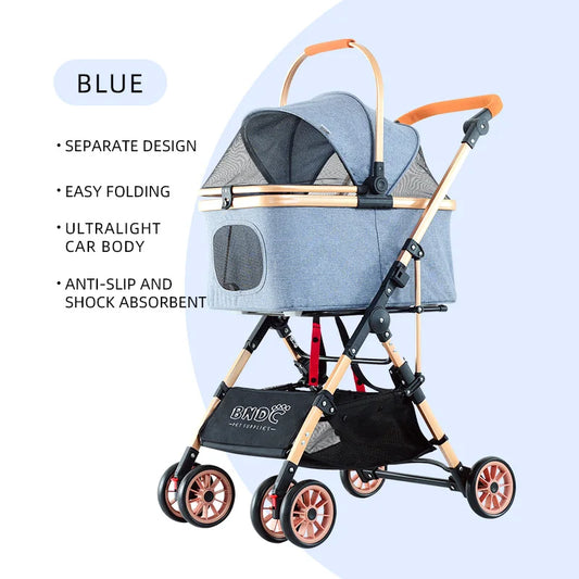 HKM-932627 Aluminium Pet Stroller for Cats and Small Dogs - Lightweight Travel Carrier and Portable Carriage