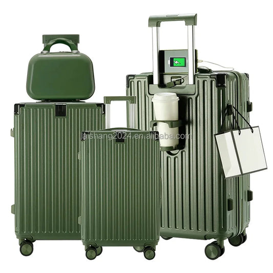 HKM-933651 Lightweight 4-Piece Soft Shell Wheeled Luggage Set for Travel