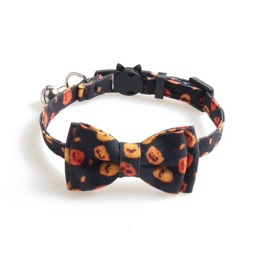 HKM-9353021 Halloween Pumpkin Cat Collar and Bib Set - Adjustable Polyester Kitten Accessories in Black and Purple