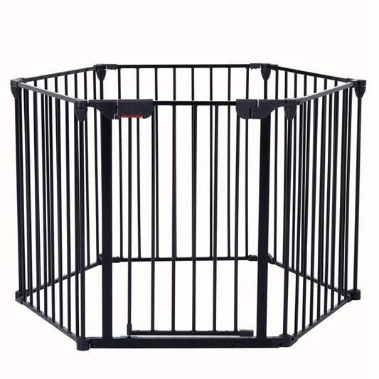 HKM-9368509 150-Inch Adjustable Safety Gate with Walk-Through Door, Ideal for Staircases and Play Areas