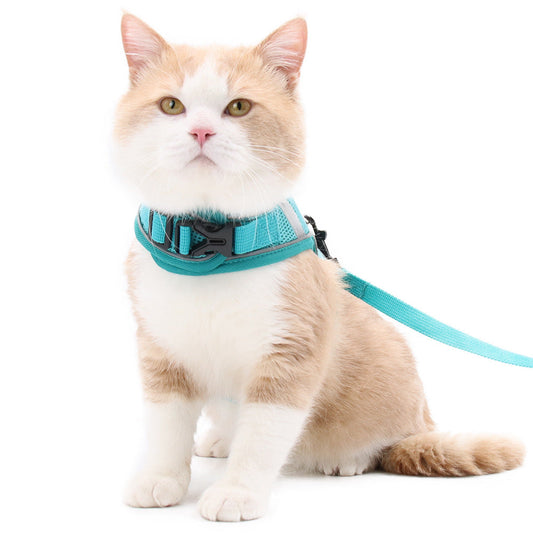 HKM-9399485 Adjustable Reflective Mesh Dog Harness with Traction Rope in Multiple Colors