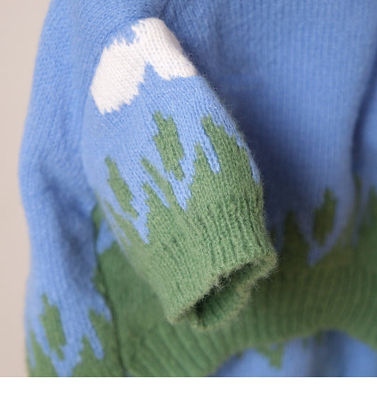HKM-9405245 Cozy Blue Sky and White Clouds Crew Neck Sweater for Pets