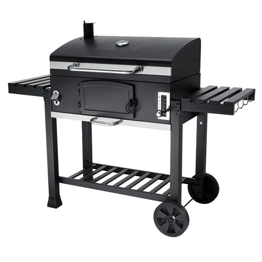HKM-941523 Heavy-Duty Outdoor Charcoal Grill Smoker with Side Shelf and Adjustable Height