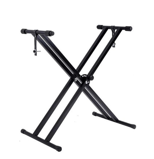 HKM-942995 Adjustable Double-Tube Keyboard Stand for Electronic Organs - Black Iron Construction