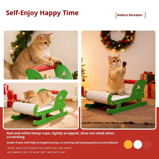 HKM-9432637 Christmas Sled Corrugated Paper Cat Scratcher Bed for Self-Entertainment