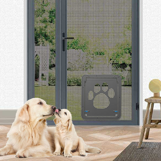 HKM-9433917 Paw Print Anti-Bite Screen Door for Medium and Large Dogs - Durable ABS Frame with Automatic Closure