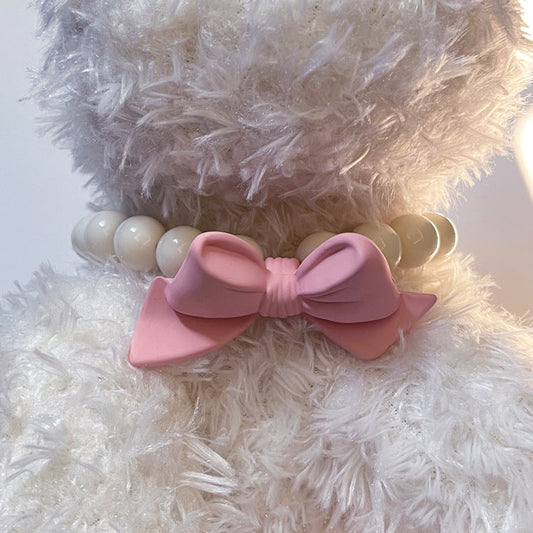 HKM-9434429 Monochrome Princess Style Cat Collar with Bow - Adjustable Size S, M, L