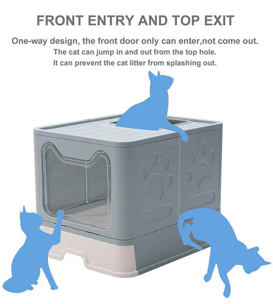 HKM-9438397 Extra Large Enclosed Cat Litter Box with Litter Catching Lid and Scoop for Big Cats