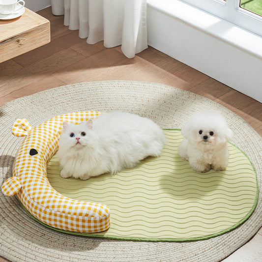 HKM-9453757 Comfortable Anti-Bite Pet Mattress for Small to Medium-Sized Dogs in Green and Yellow Bear Styles