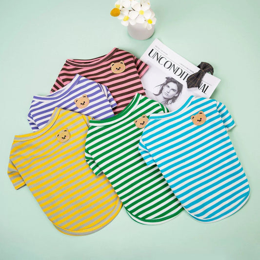 HKM-9454269 Breathable Cotton T-Shirt for Pets in Blue, Pink, Green, Purple, and Yellow - Sizes S to 2XL