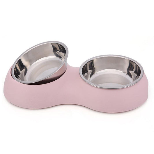 HKM-947923 Round Double Bowl for Pet Water - Durable Plastic and Stainless Steel, Easy to Clean
