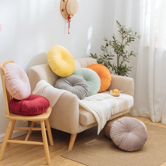 HKM-948883 Solid Color Velvet Pumpkin Pillow - 40x40cm in Mint Green, Cherry Blossom Powder, Lemon Yellow, Khaki, Sweet Orange, Loli Red, Foggy Gray, Coral Orange, Blue