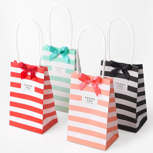 HKM-949203 Candy Color Striped White Kraft Paper Tote Bag - 7.5 x 5 x 12 cm Gift Bag