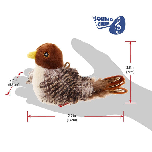 HKM-9505341 Chirping Plush Bird Cat Toy with Feather and Catnip for Interactive Play