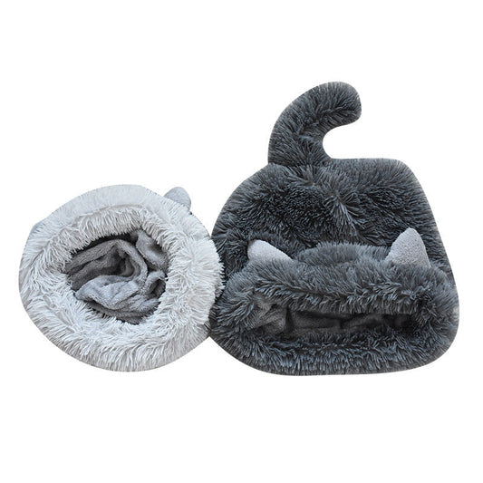 HKM-9526845 Plush Pet Sleeping Bag for Autumn and Winter in Dark and Light Gray