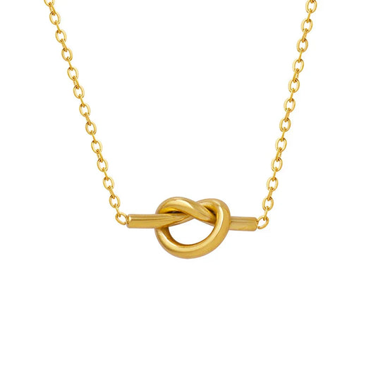 HKM-952915 Wholesale Women Jewelry 18k Gold Plated Stainless Steel Tie Heart Pendant Love Knot Necklace