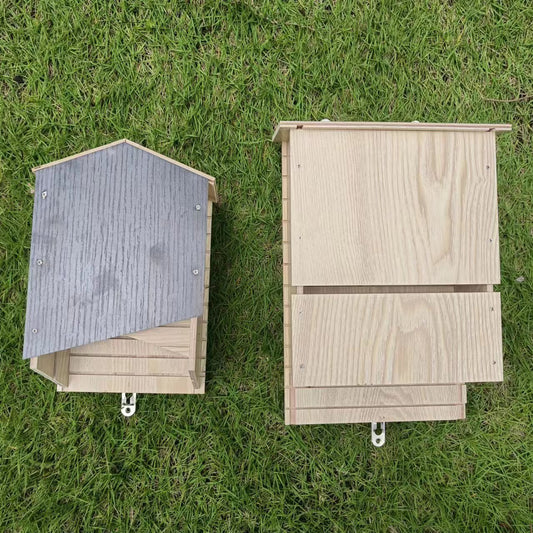 HKM-9539773 Wooden Bat House for Outdoor Garden Eaves – Natural Triple Wood Habitat 24x8.3x9.3 cm