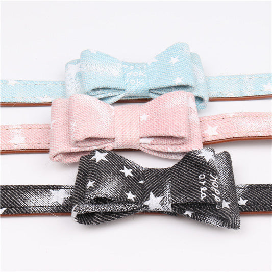 HKM-954387 Cowboy Style Dog and Cat Bow Tie Collars in Blue, Black, and Pink - Adjustable Sizes S, M, L