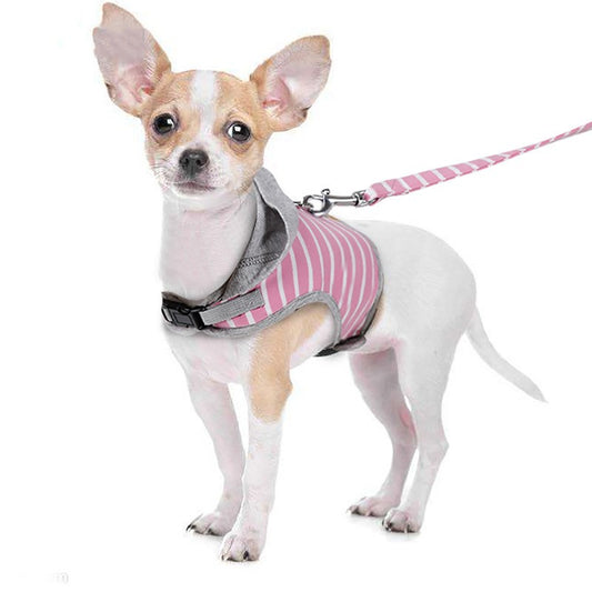 HKM-9557053 Cat Hooded Vest Harness and Leash Set for Outdoor Adventures, Adjustable XS/S, Cotton & Oxford Cloth, Pink & Orange
