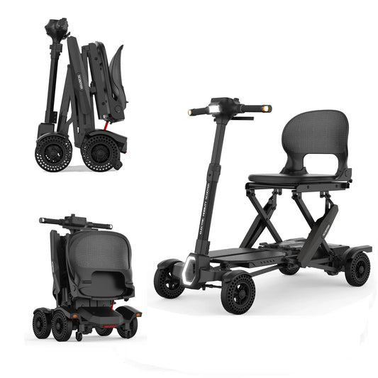 HKM-956691 4 Wheel Electric Mobility Scooter with 150kg Capacity, 250W Brushless Motor, Fully Automatic Folding, Waterproof Design