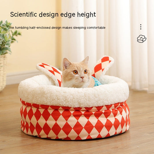 HKM-9584829 Rabbit Ear Shaped Multi-Purpose Pet Bed for Cats - Cozy Elephant Design Suitable for All Seasons