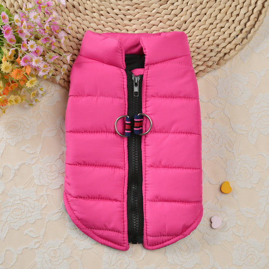 HKM-9588925 Warm Zipper Vest for Pets in Black, Red, Rose, and Blue - Casual Polyester Clothing, Available in Sizes 10/S to 18/XXL