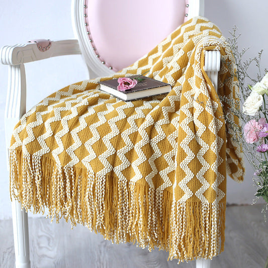 HKM-960595 Knitted Geometric Wool and Cashmere Blanket – Versatile for All Seasons, 120x230 cm