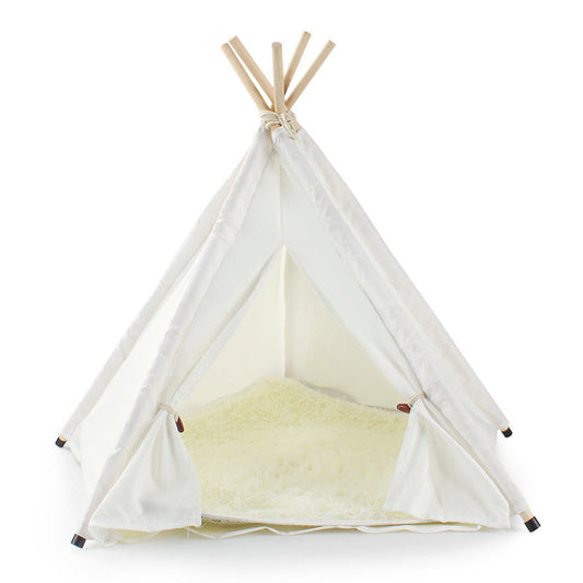 HKM-9628093 Detachable and Washable Canvas White Pet Tent with Plush Pad and Accessories