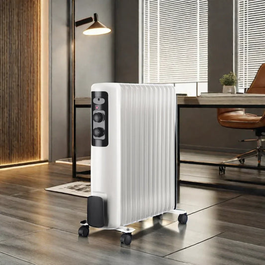 HKM-963347 1500W-2000W Electric Oil-Filled Radiator Heater with Timer, 11 Fin Wall-Mounted for Living Room, Bedroom, and Bathroom