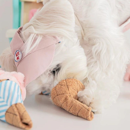 HKM-9636413 Durable Ice Cream Squeaky Toy for Dogs and Cats - Fleece Material, Engaging Playtime Fun