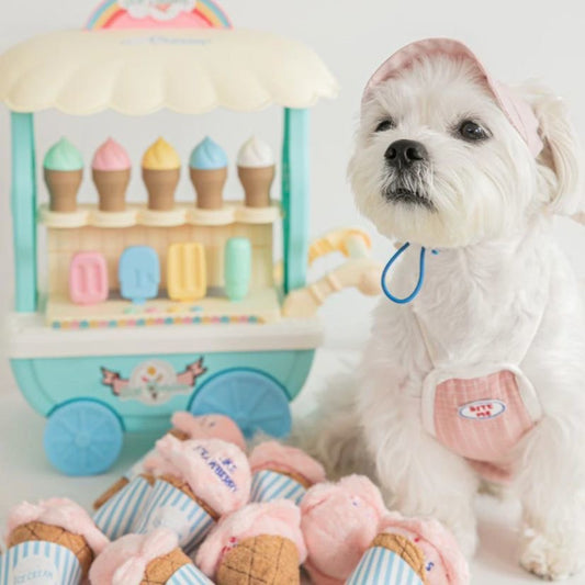 HKM-9636413 Durable Ice Cream Squeaky Toy for Dogs and Cats - Fleece Material, Engaging Playtime Fun
