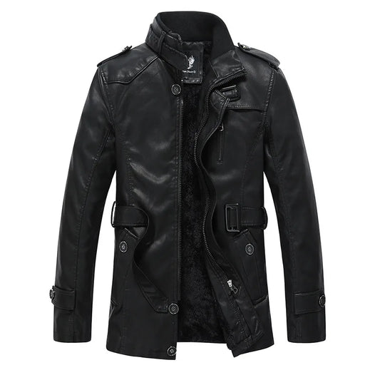 HKM-964115 Men's Coats Waterproof Windproof Motorcycle Jacket With Standing Collar Waxed Leather Jacket Winter PU Leather Jacket Custom