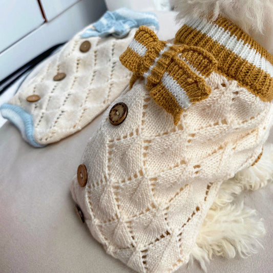 HKM-9648317 Knitted Hollow-Out Sweater for Pets - British Style, Available in Multiple Colors and Sizes