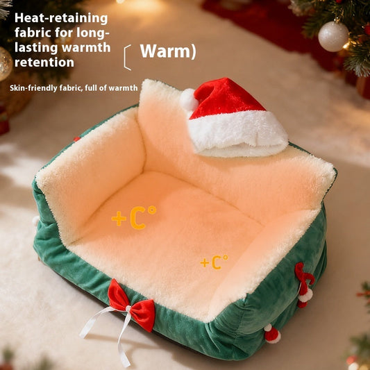 HKM-9650365 Christmas Cat Nest in Flannel - Warm, Removable, Washable, Plus-sized for All Seasons