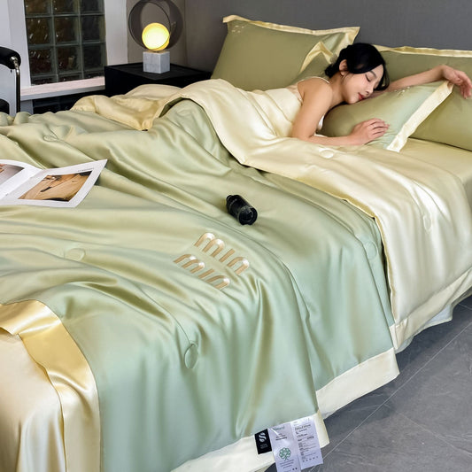 HKM-967507 Washed Silk Embroidery Summer Quilt Set with Pillowcases - Multiple Sizes Available