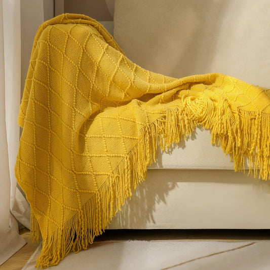 HKM-968019 Geometric Pattern Knitted Blanket Sofa Cover in Multiple Sizes and Colors
