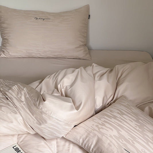 HKM-968019 Long-Staple Cotton Four-Piece Bedding Set in Solid Color - Fits Multiple Bed Sizes