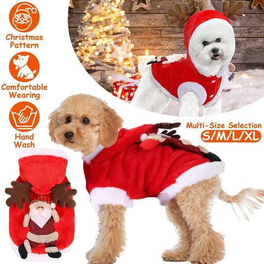 HKM-968595 Pet Christmas Costume with Santa Claus Design and Reindeer Antlers for Small to Medium Dogs and Cats