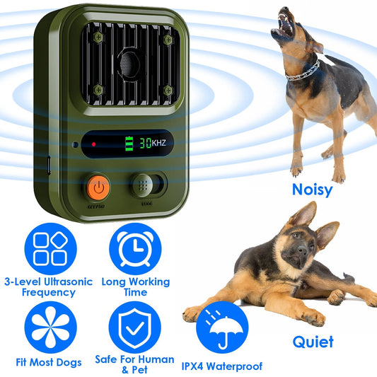 HKM-9697853 Ultrasonic Anti-Barking Device with Rechargeable Battery, Waterproof Design, 3 Adjustable Frequencies, 32.8ft Detection Range