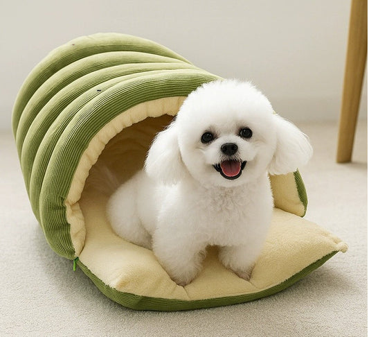 HKM-9736765 Cozy Removable Washable Cat House in Light Beige, Green, or Purple for Winter Comfort