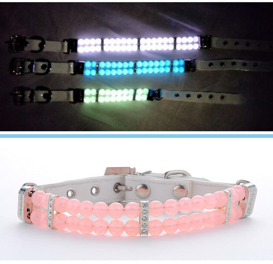 HKM-973779 Small and Medium Dog Collar with Environmental Luminous Beads - Adjustable with Leash Included