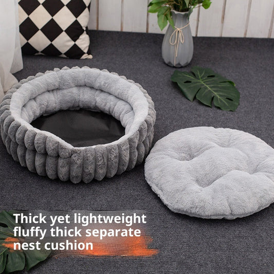 HKM-9742909 Cozy Rabbit Plush Cat Bed - Round Design in Multiple Colors and Sizes