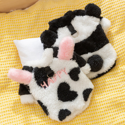HKM-9746621 Cute Fluffy Winter Jacket for Dogs - Cow and Panda Designs, Available in Multiple Sizes