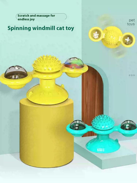 HKM-9749437 Interactive Cat Toy Set with Rotating Disk, Feather Teasers, and Windmill for Indoor Play and Exercise