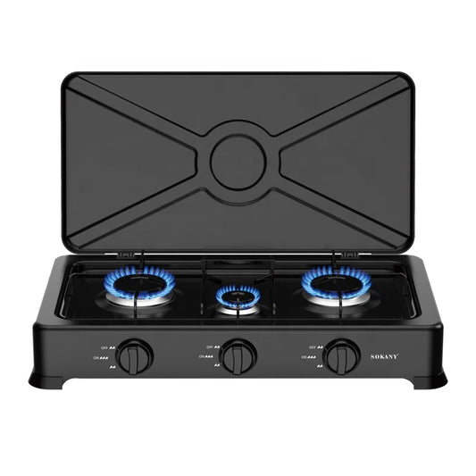 HKM-975443 Stainless Steel Outdoor Gas Stove with Three Burners for Household Cooking